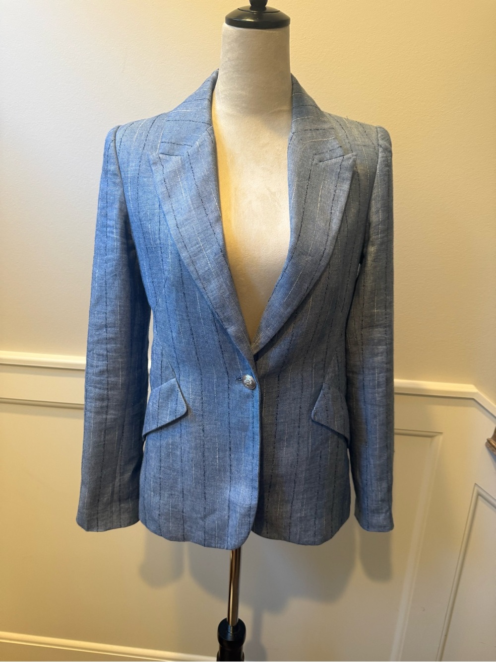 L'AGENCE SZ4 Chamberlain Linen-Blend Blazer in blue- great condition